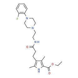 ChemSpider 2D Image | Ethyl 4-[3-({2-[4-(2-fluorophenyl)-1-piperazinyl]ethyl}amino)-3-oxopropyl]-3,5-dimethyl-1H-pyrrole-2-carboxylate | C24H33FN4O3