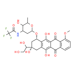 ChemSpider 2D Image | (1S,3S)-3-(1,2-Dihydroxyethyl)-3,5,12-trihydroxy-10-methoxy-6,11-dioxo-1,2,3,4,6,11-hexahydro-1-tetracenyl 2,3,6-trideoxy-3-[(trifluoroacetyl)amino]hexopyranoside | C29H30F3NO12