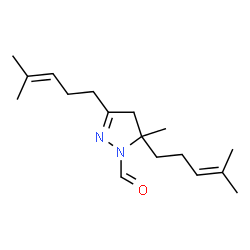 ChemSpider 2D Image | 5-Methyl-3,5-bis(4-methyl-3-penten-1-yl)-4,5-dihydro-1H-pyrazole-1-carbaldehyde | C17H28N2O