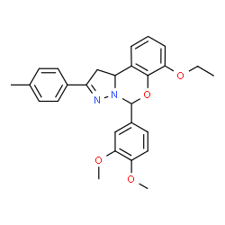 ChemSpider 2D Image | 5-(3,4-Dimethoxyphenyl)-7-ethoxy-2-(4-methylphenyl)-1,10b-dihydropyrazolo[1,5-c][1,3]benzoxazine | C27H28N2O4