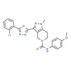 ChemSpider 2D Image | 3-[5-(2-Chlorophenyl)-1,3,4-oxadiazol-2-yl]-N-(4-methoxyphenyl)-1-methyl-1,4,6,7-tetrahydro-5H-pyrazolo[4,3-c]pyridine-5-carboxamide | C23H21ClN6O3