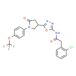 ChemSpider 2D Image | 2-(2-Chlorophenyl)-N-(5-{5-oxo-1-[4-(trifluoromethoxy)phenyl]-3-pyrrolidinyl}-1,3,4-oxadiazol-2-yl)acetamide | C21H16ClF3N4O4