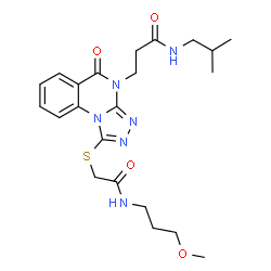 ChemSpider 2D Image | N-Isobutyl-3-[1-({2-[(3-methoxypropyl)amino]-2-oxoethyl}sulfanyl)-5-oxo[1,2,4]triazolo[4,3-a]quinazolin-4(5H)-yl]propanamide | C22H30N6O4S