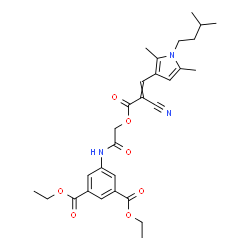 ChemSpider 2D Image | Diethyl 5-{[({2-cyano-3-[2,5-dimethyl-1-(3-methylbutyl)-1H-pyrrol-3-yl]acryloyl}oxy)acetyl]amino}isophthalate | C29H35N3O7