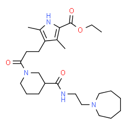 ChemSpider 2D Image | Ethyl 4-[3-(3-{[2-(1-azepanyl)ethyl]carbamoyl}-1-piperidinyl)-3-oxopropyl]-3,5-dimethyl-1H-pyrrole-2-carboxylate | C26H42N4O4