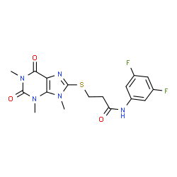 ChemSpider 2D Image | N-(3,5-Difluorophenyl)-3-[(1,3,9-trimethyl-2,6-dioxo-2,3,6,9-tetrahydro-1H-purin-8-yl)sulfanyl]propanamide | C17H17F2N5O3S
