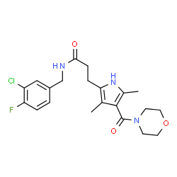ChemSpider 2D Image | N-(3-Chloro-4-fluorobenzyl)-3-[3,5-dimethyl-4-(4-morpholinylcarbonyl)-1H-pyrrol-2-yl]propanamide | C21H25ClFN3O3