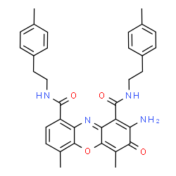 ChemSpider 2D Image | 2-Amino-4,6-dimethyl-N,N'-bis[2-(4-methylphenyl)ethyl]-3-oxo-3H-phenoxazine-1,9-dicarboxamide | C34H34N4O4