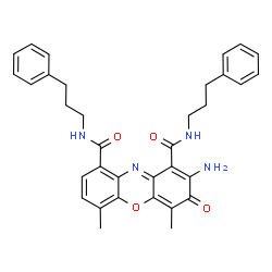ChemSpider 2D Image | 2-Amino-4,6-dimethyl-3-oxo-N,N'-bis(3-phenylpropyl)-3H-phenoxazine-1,9-dicarboxamide | C34H34N4O4