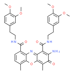 ChemSpider 2D Image | 2-Amino-N,N'-bis[2-(3,4-dimethoxyphenyl)ethyl]-4,6-dimethyl-3-oxo-3H-phenoxazine-1,9-dicarboxamide | C36H38N4O8