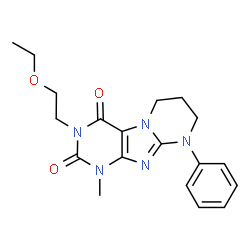 ChemSpider 2D Image | 3-(2-Ethoxyethyl)-1-methyl-9-phenyl-6,7,8,9-tetrahydropyrimido[2,1-f]purine-2,4(1H,3H)-dione | C19H23N5O3