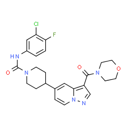 ChemSpider 2D Image | N-(3-Chloro-4-fluorophenyl)-4-[3-(4-morpholinylcarbonyl)pyrazolo[1,5-a]pyridin-5-yl]-1-piperidinecarboxamide | C24H25ClFN5O3
