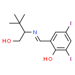 ChemSpider 2D Image | 2-{(E)-[(1-Hydroxy-3,3-dimethyl-2-butanyl)imino]methyl}-4,6-diiodophenol | C13H17I2NO2