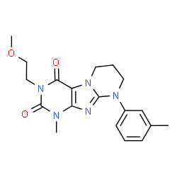 ChemSpider 2D Image | 3-(2-Methoxyethyl)-1-methyl-9-(3-methylphenyl)-6,7,8,9-tetrahydropyrimido[2,1-f]purine-2,4(1H,3H)-dione | C19H23N5O3