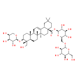 ChemSpider 2D Image | 1-O-[(3beta)-3-(alpha-L-Arabinopyranosyloxy)-23-hydroxy-28-oxoolean-12-en-28-yl]-6-O-D-glucopyranosyl-beta-D-glucopyranose | C47H76O18