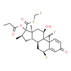ChemSpider 2D Image | (6alpha,9beta,11alpha,16alpha,17beta)-6,9-Difluoro-17-{[(fluoromethyl)sulfanyl]carbonyl}-11-hydroxy-16-methyl-3-oxoandrosta-1,4-dien-17-yl propionate | C25H31F3O5S