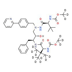 ChemSpider 2D Image | 1,14-Di(methyl-d3) (3S,8S,9S,12S)-3-(1,1-dimethylethyl)-12-[1,1-di(methyl-d3)ethyl-2,2,2-d3]-8-hydroxy-4,11-dioxo-9-(phenylmethyl)-6-[[4-(2-pyridinyl)phenyl]methyl]-2,5,6,10,13-pentaazatetradecanedioate | C38H37D15N6O7