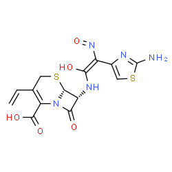 ChemSpider 2D Image | (6R,7R)-7-{[(Z)-2-(2-Amino-1,3-thiazol-4-yl)-1-hydroxy-2-nitrosovinyl]amino}-8-oxo-3-vinyl-5-thia-1-azabicyclo[4.2.0]oct-2-ene-2-carboxylic acid | C14H13N5O5S2