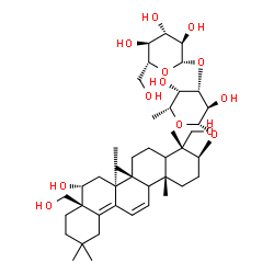 ChemSpider 2D Image | (3beta,5xi,9xi,16alpha)-16,23,28-Trihydroxyoleana-11,13(18)-dien-3-yl 6-deoxy-3-O-beta-D-glucopyranosyl-beta-D-galactopyranoside | C42H68O13