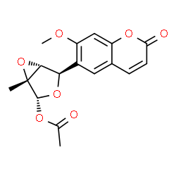 ChemSpider 2D Image | (1R,2R,4R,5R)-4-(7-Methoxy-2-oxo-2H-chromen-6-yl)-1-methyl-3,6-dioxabicyclo[3.1.0]hex-2-yl acetate | C17H16O7