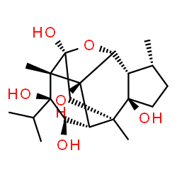 ChemSpider 2D Image | (1R,2S,3R,6R,7R,9S,10S,11S,12R,13R,14S)-11-Isopropyl-3,7,10-trimethyl-15-oxapentacyclo[7.5.1.0~2,6~.0~7,13~.0~10,14~]pentadecane-6,9,11,12,14-pentol | C20H32O6