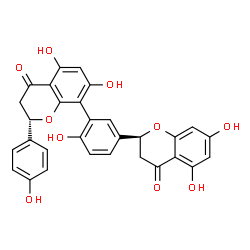 ChemSpider 2D Image | (2S)-8-{5-[(2S)-5,7-Dihydroxy-4-oxo-3,4-dihydro-2H-chromen-2-yl]-2-hydroxyphenyl}-5,7-dihydroxy-2-(4-hydroxyphenyl)-2,3-dihydro-4H-chromen-4-one | C30H22O10