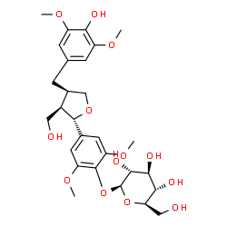 ChemSpider 2D Image | 4-[(2S,3R,4R)-4-(4-Hydroxy-3,5-dimethoxybenzyl)-3-(hydroxymethyl)tetrahydro-2-furanyl]-2,6-dimethoxyphenyl beta-D-glucopyranoside | C28H38O13