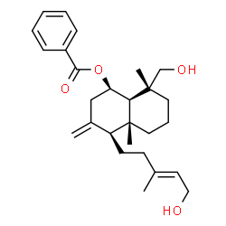 ChemSpider 2D Image | (1R,4S,4aR,8R,8aR)-8-(Hydroxymethyl)-4-[(3E)-5-hydroxy-3-methyl-3-penten-1-yl]-4a,8-dimethyl-3-methylenedecahydro-1-naphthalenyl benzoate | C27H38O4