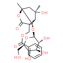 ChemSpider 2D Image | [(1R,3R,4R,6S)-1-(beta-D-Glucopyranosyloxy)-4-hydroxy-4,6-dimethyl-8-oxo-7-oxatricyclo[4.3.0.0~3,9~]non-9-yl]methyl benzoate | C24H30O11