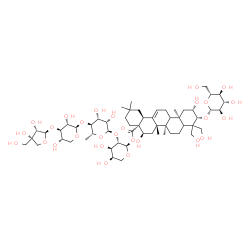 ChemSpider 2D Image | 3-O-[(2R,3S,4S)-3,4-Dihydroxy-4-(hydroxymethyl)tetrahydro-2-furanyl]-beta-L-xylopyranosyl-(1->4)-6-deoxy-alpha-D-mannopyranosyl-(1->2)-1-O-[(2beta,3beta,5xi,9xi,16alpha)-3-(beta-D-glucopyranosyloxy)-2
,16,23,24-tetrahydroxy-28-oxoolean-12-en-28-yl]-alpha-D-arabinopyranose | C57H92O28