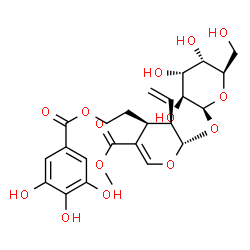 ChemSpider 2D Image | Methyl (2S,3R,4S)-2-(beta-D-altropyranosyloxy)-4-{2-[(3,4,5-trihydroxybenzoyl)oxy]ethyl}-3-vinyl-3,4-dihydro-2H-pyran-5-carboxylate | C24H30O14