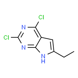 ChemSpider 2D Image | 2,4-Dichloro-6-ethyl-1H-pyrrolo[2,3-d]pyrimidine | C8H7Cl2N3