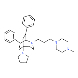 ChemSpider 2D Image | 2-[3-(4-Methyl-1-piperazinyl)propyl]-7,8-diphenyl-5-(1-pyrrolidinyl)-2-azabicyclo[3.2.2]nonane | C32H46N4