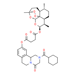 ChemSpider 2D Image | 2-(Cyclohexylcarbonyl)-4-oxo-1,3,4,6,7,11b-hexahydro-2H-pyrazino[2,1-a]isoquinolin-10-yl (1R,4S,5R,8S,9R,10R,12R,13R)-1,5,9-trimethyl-11,14,15,16-tetraoxatetracyclo[10.3.1.0~4,13~.0~8,13~]hexadec-10-y
l succinate | C38H50N2O10