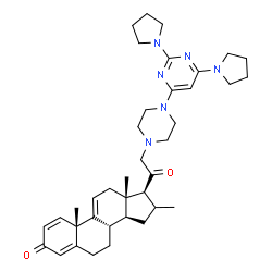 ChemSpider 2D Image | 21-{4-[2,6-Di(1-pyrrolidinyl)-4-pyrimidinyl]-1-piperazinyl}-16-methylpregna-1,4,9(11)-triene-3,20-dione | C38H52N6O2