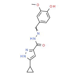 ChemSpider 2D Image | 5-Cyclopropyl-N'-(4-hydroxy-3-methoxybenzylidene)-1H-pyrazole-3-carbohydrazide | C15H16N4O3