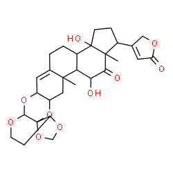 ChemSpider 2D Image | 3a,16-Dihydroxy-15a,17a-dimethyl-1-(5-oxo-2,5-dihydro-3-furanyl)-1,2,3,3a,3b,4,5,6a,10,10a,14a,15,15a,15b,16,17a-hexadecahydro-9H,17H-cyclopenta[7,8]phenanthro[2,3-b][1,3]dioxolo[3,4]pyrano[3,2-e][1,4
]dioxin-17-one | C29H36O10