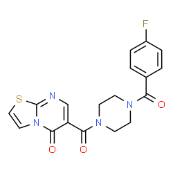 ChemSpider 2D Image | 6-{[4-(4-Fluorobenzoyl)-1-piperazinyl]carbonyl}-5H-[1,3]thiazolo[3,2-a]pyrimidin-5-one | C18H15FN4O3S