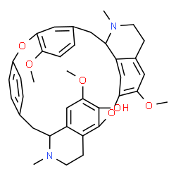 ChemSpider 2D Image | 5,20,31-Trimethoxy-11,26-dimethyl-2,18-dioxa-11,26-diazaheptacyclo[23.6.2.2~14,17~.1~19,23~.0~3,8~.0~7,12~.0~29,33~]hexatriaconta-1(31),3,5,7,14,16,19(34),20,22,29,32,35-dodecaen-4-ol | C37H40N2O6