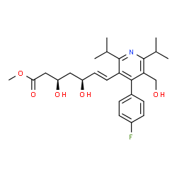 ChemSpider 2D Image | Methyl (3R,5S,6E)-7-[4-(4-fluorophenyl)-5-(hydroxymethyl)-2,6-diisopropyl-3-pyridinyl]-3,5-dihydroxy-6-heptenoate | C26H34FNO5