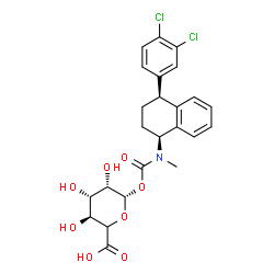 ChemSpider 2D Image | (5xi)-1-O-{[(1S,4S)-4-(3,4-Dichlorophenyl)-1,2,3,4-tetrahydro-1-naphthalenyl](methyl)carbamoyl}-beta-D-lyxo-hexopyranuronic acid | C24H25Cl2NO8
