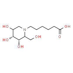 ChemSpider 2D Image | 6-[(3S,4R)-3,4,5-Trihydroxy-2-(hydroxymethyl)-1-piperidinyl]hexanoic acid | C12H23NO6