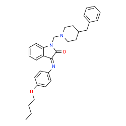 ChemSpider 2D Image | (3E)-1-[(4-Benzyl-1-piperidinyl)methyl]-3-[(4-butoxyphenyl)imino]-1,3-dihydro-2H-indol-2-one | C31H35N3O2