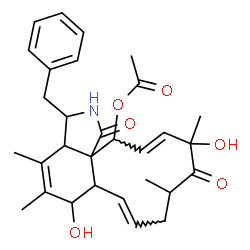 ChemSpider 2D Image | (7E,13E)-3-Benzyl-6,12-dihydroxy-4,5,10,12-tetramethyl-1,11-dioxo-2,3,3a,6,6a,9,10,11,12,15-decahydro-1H-cycloundeca[d]isoindol-15-yl acetate | C30H37NO6
