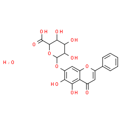 ChemSpider 2D Image | 5,6-Dihydroxy-4-oxo-2-phenyl-4H-chromen-7-yl hexopyranosiduronic acid hydrate (1:1) | C21H20O12