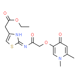 ChemSpider 2D Image | Ethyl [2-({[(1,6-dimethyl-4-oxo-1,4-dihydro-3-pyridinyl)oxy]acetyl}amino)-1,3-thiazol-4-yl]acetate | C16H19N3O5S