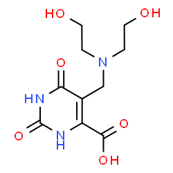 ChemSpider 2D Image | 5-{[Bis(2-hydroxyethyl)amino]methyl}-2,6-dioxo-1,2,3,6-tetrahydro-4-pyrimidinecarboxylic acid | C10H15N3O6
