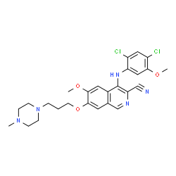 ChemSpider 2D Image | 4-[(2,4-Dichloro-5-methoxyphenyl)amino]-6-methoxy-7-[3-(4-methyl-1-piperazinyl)propoxy]-3-isoquinolinecarbonitrile | C26H29Cl2N5O3