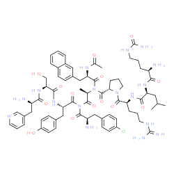 ChemSpider 2D Image | (2S)-N-[(2R)-2-Acetamido-3-(2-naphthyl)propanoyl]-1-[(2S)-2-{[(2S)-2-{[(2R)-2-amino-5-(carbamoylamino)pentanoyl]amino}-4-methylpentanoyl]amino}-5-carbamimidamidopentanoyl]-N-[(2R)-1-{[(2R)-2-amino-3-(
4-chlorophenyl)propanoyl][(2S)-2-{[(2S)-2-{[(2R)-2-amino-3-(3-pyridinyl)propanoyl]amino}-3-hydroxypropanoyl]amino}-3-(4-hydroxyphenyl)propanoyl]amino}-1-oxo-2-propanyl]-2-pyrrolidinecarboxamide (non-p
referred name) | C70H92ClN17O14