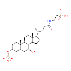 ChemSpider 2D Image | 2-{[(3alpha,5beta,7alpha,17xi)-7-Hydroxy-24-oxo-3-(sulfooxy)cholan-24-yl]amino}ethanesulfonic acid | C26H45NO9S2